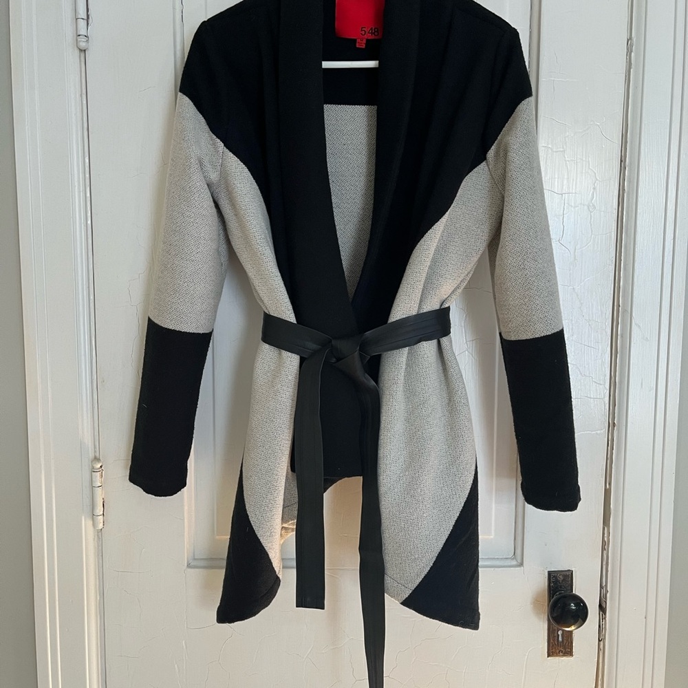 5/48 Black and Gray Cardigan with Belt